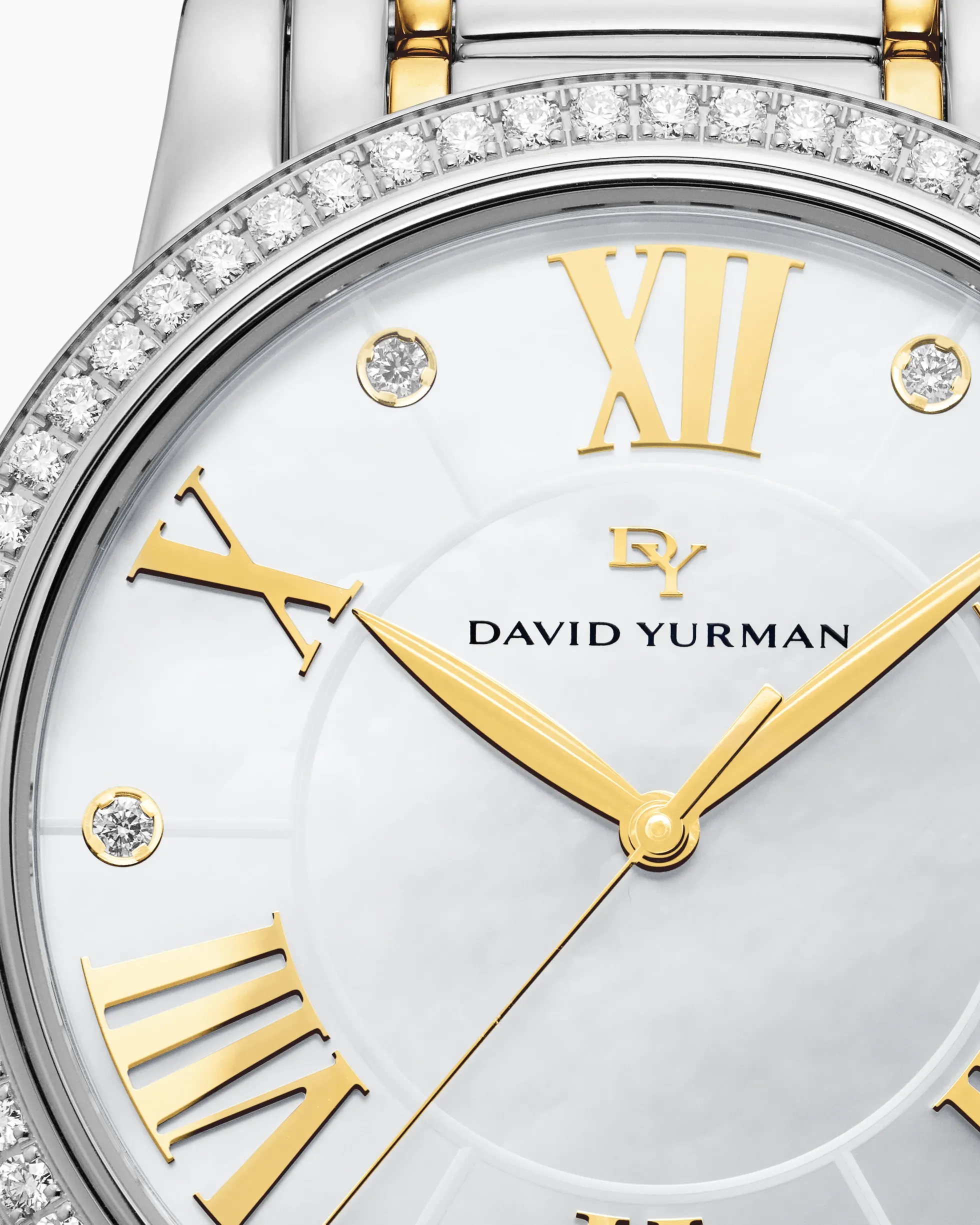 Classic Quartz Watch Stainless Steel with 18K Yellow Gold and Diamond Bezel, 38mm