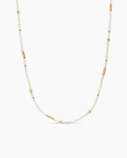 Color Bead Necklace 18K Yellow Gold with Pearls, 4mm