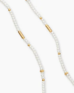 Color Bead Necklace 18K Yellow Gold with Pearls, 4mm