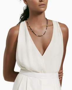 Color Bead Necklace Sterling Silver with 18K Yellow Gold Accents, Black Onyx and Opal, 4mm