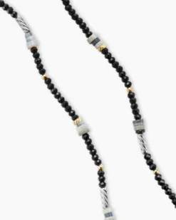 Color Bead Necklace Sterling Silver with 18K Yellow Gold Accents, Black Onyx and Opal, 4mm
