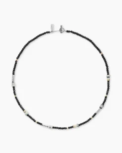 Color Bead Necklace Sterling Silver with 18K Yellow Gold Accents, Black Onyx and Opal, 4mm
