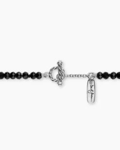Color Bead Necklace Sterling Silver with 18K Yellow Gold Accents, Black Onyx and Opal, 4mm