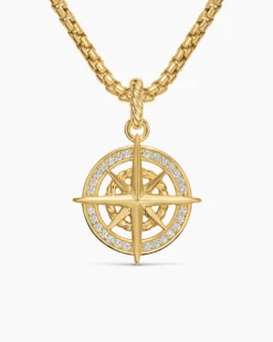 Compass Amulet 18K Yellow Gold with Diamonds, 21.3mm