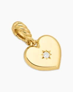 Compass Heart Amulet 18K Yellow Gold with Center Diamond, 11.3mm