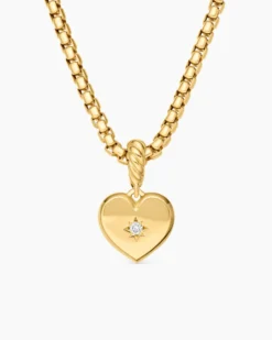Compass Heart Amulet 18K Yellow Gold with Center Diamond, 11.3mm