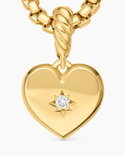 Compass Heart Amulet 18K Yellow Gold with Center Diamond, 11.3mm