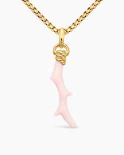 Coral Amulet Pink Opal and 18K Yellow Gold, 31mm