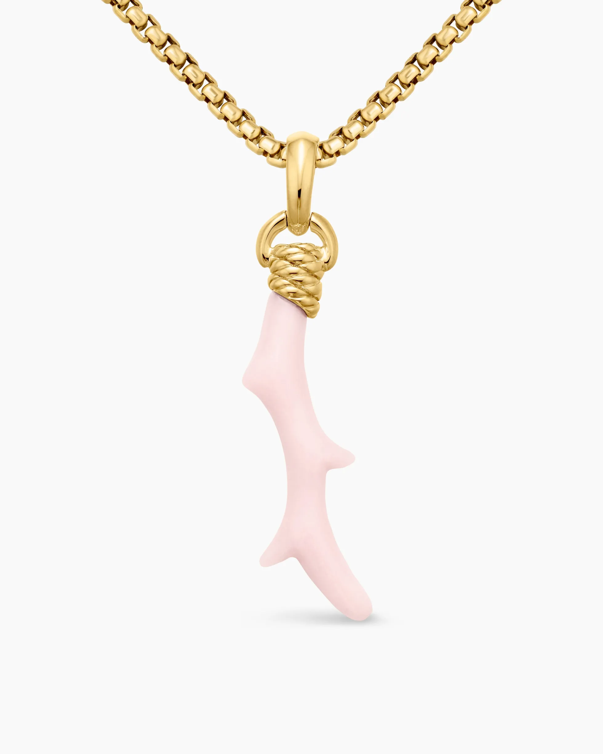 Coral Amulet Pink Opal and 18K Yellow Gold, 31mm