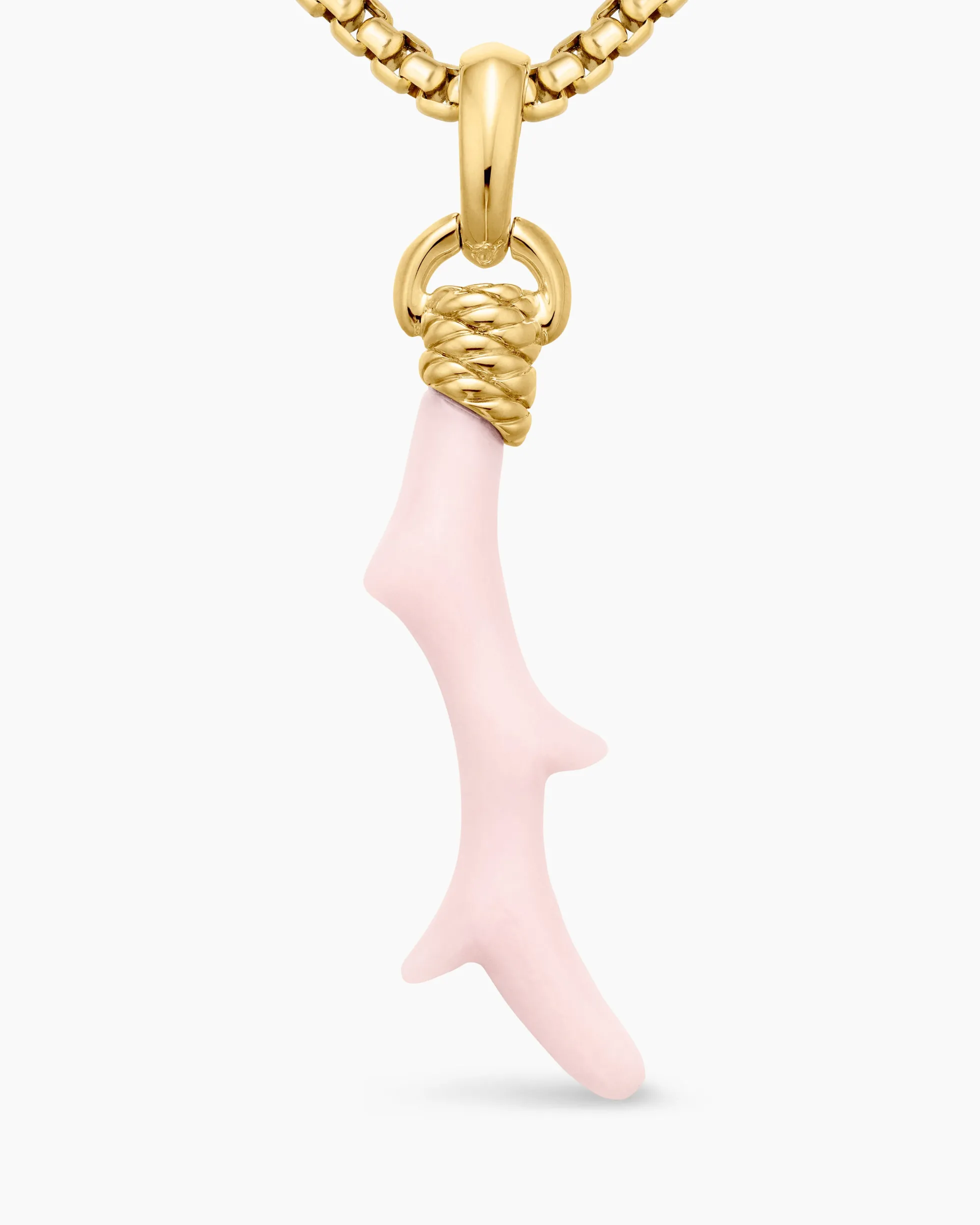 Coral Amulet Pink Opal and 18K Yellow Gold, 31mm