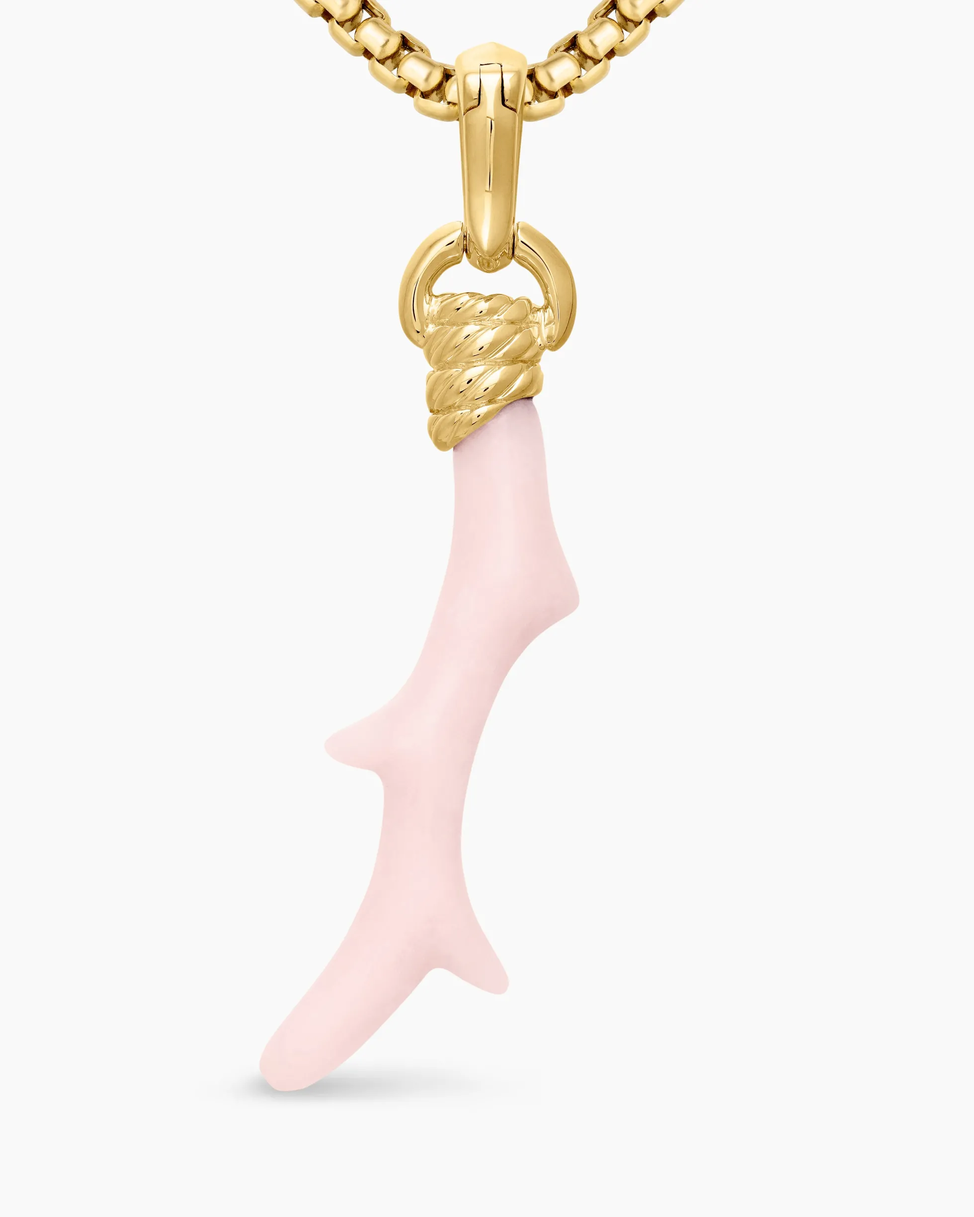 Coral Amulet Pink Opal and 18K Yellow Gold, 31mm