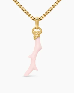 Coral Amulet Pink Opal and 18K Yellow Gold, 31mm