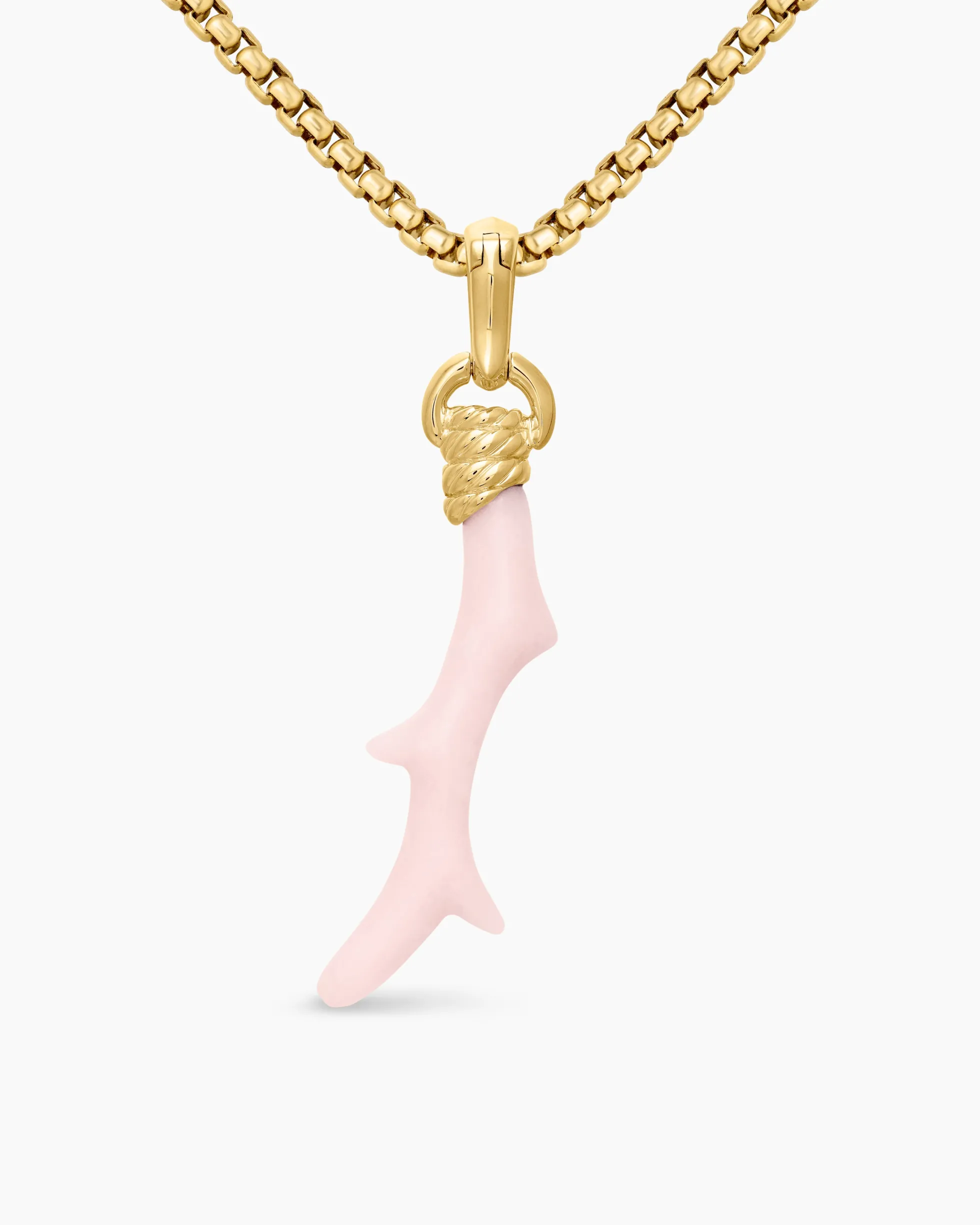 Coral Amulet Pink Opal and 18K Yellow Gold, 31mm