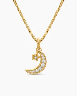 Crescent Amulet 18K Yellow Gold with Diamonds, 16.5mm