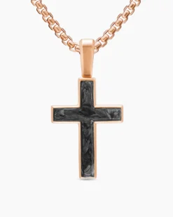 Cross Amulet 18K Rose Gold with Forged Carbon, 24mm