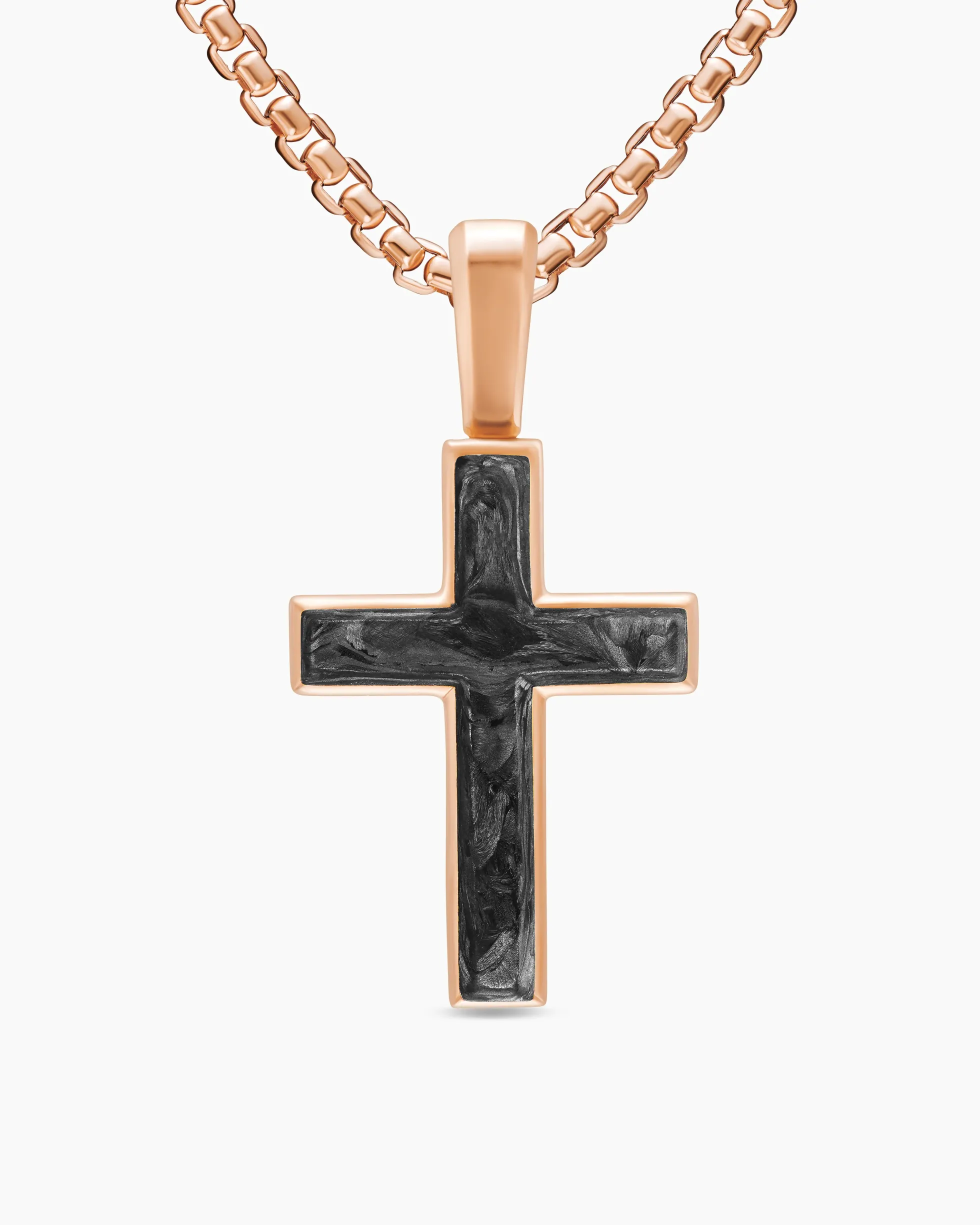 Cross Amulet 18K Rose Gold with Forged Carbon, 24mm