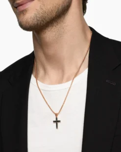 Cross Amulet 18K Rose Gold with Forged Carbon, 24mm