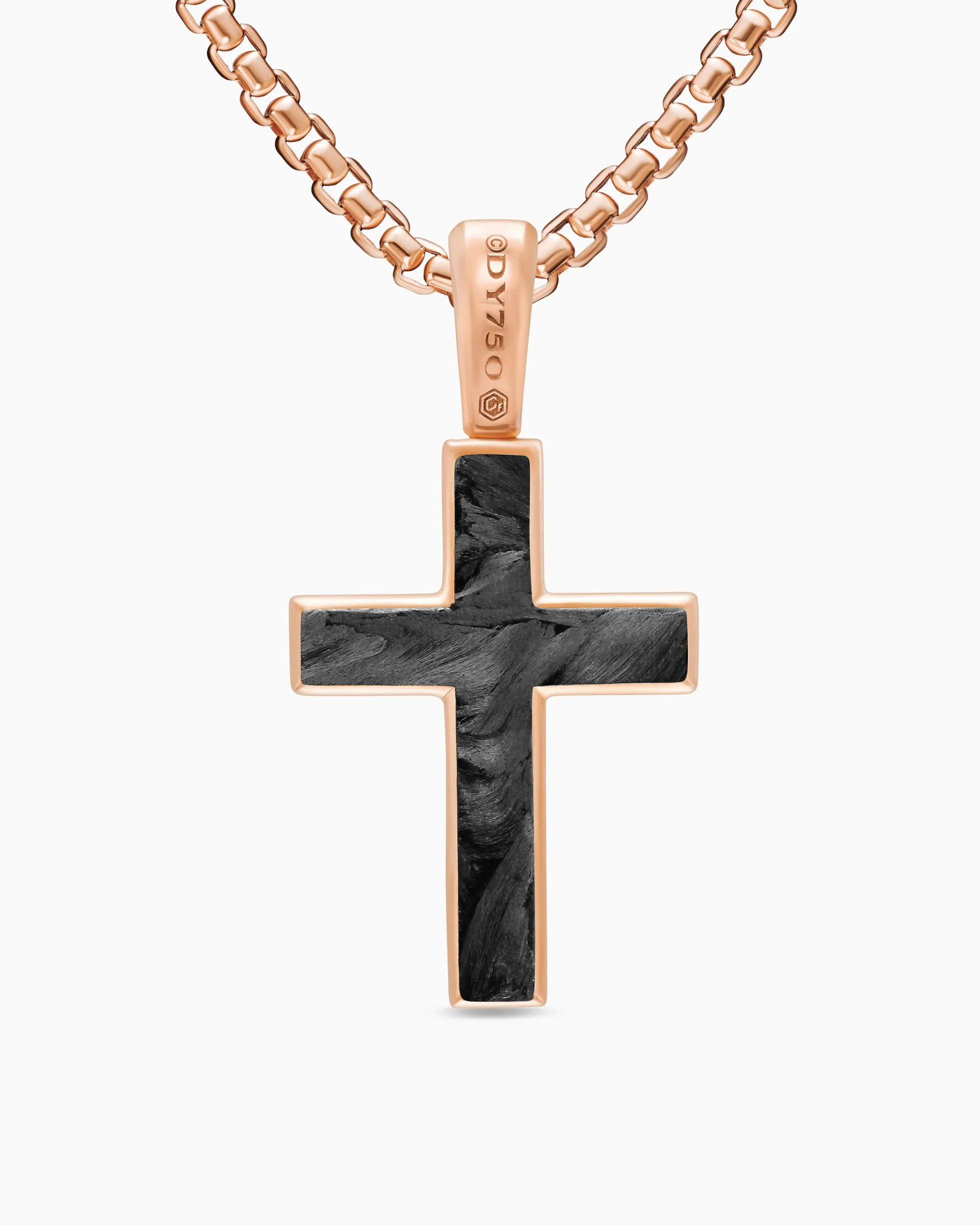 Cross Amulet 18K Rose Gold with Forged Carbon, 24mm