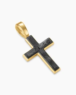 Cross Amulet 18K Yellow Gold with Forged Carbon, 24mm