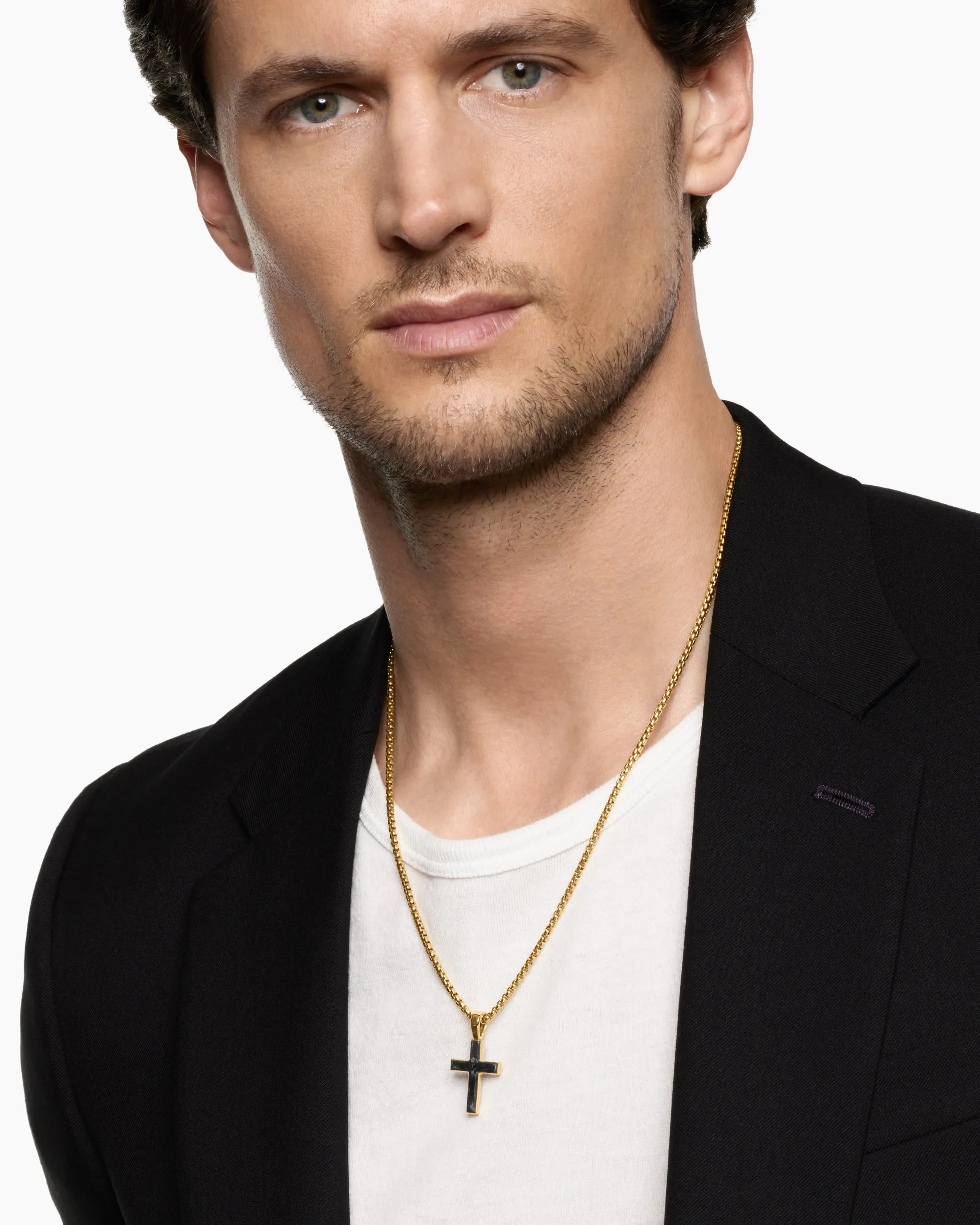 Cross Amulet 18K Yellow Gold with Forged Carbon, 24mm