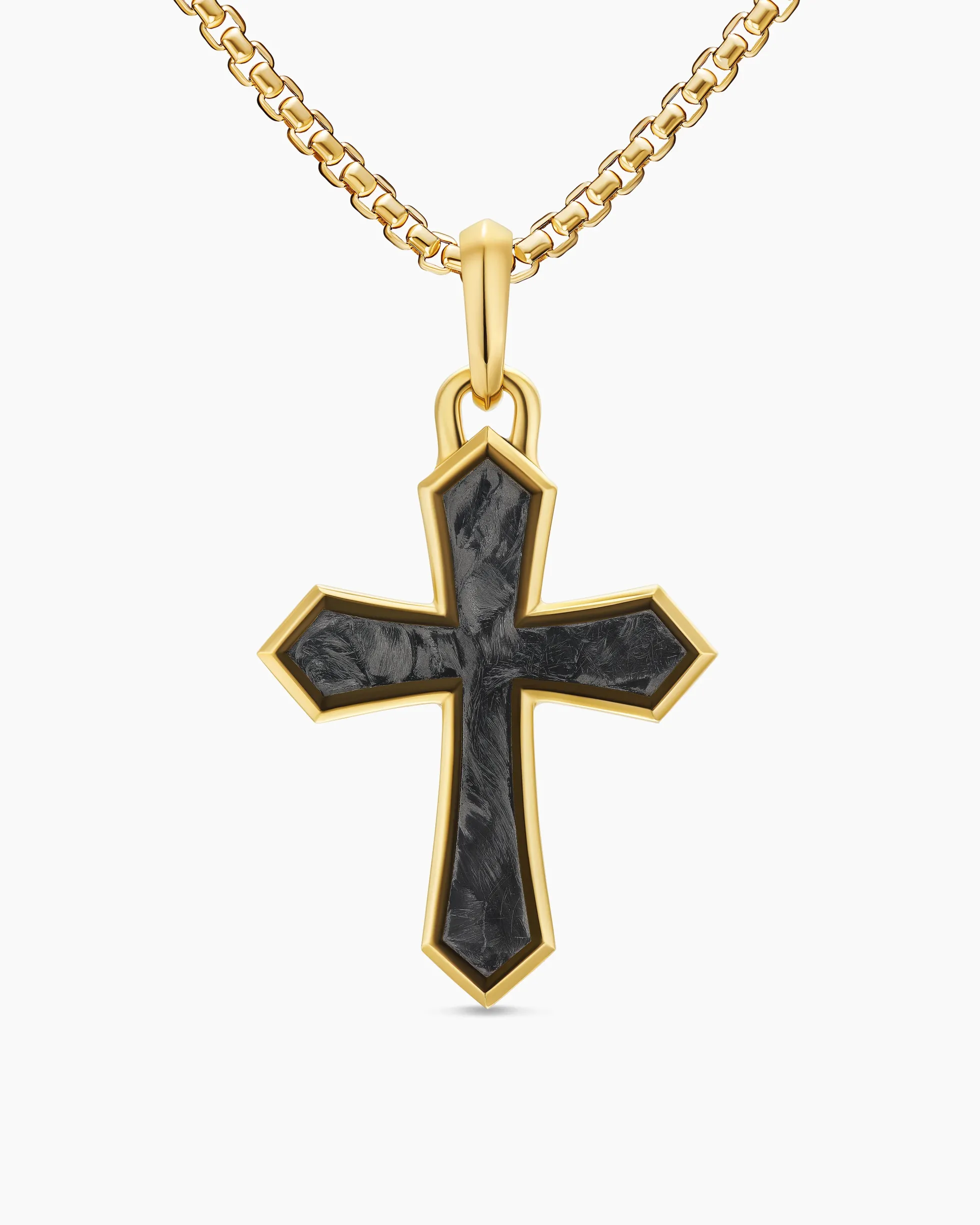 Cross Amulet 18K Yellow Gold with Forged Carbon, 28mm