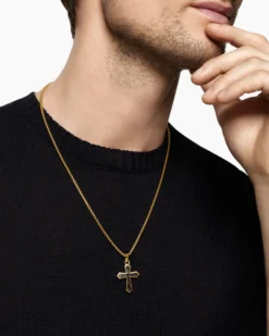 Cross Amulet 18K Yellow Gold with Forged Carbon, 28mm