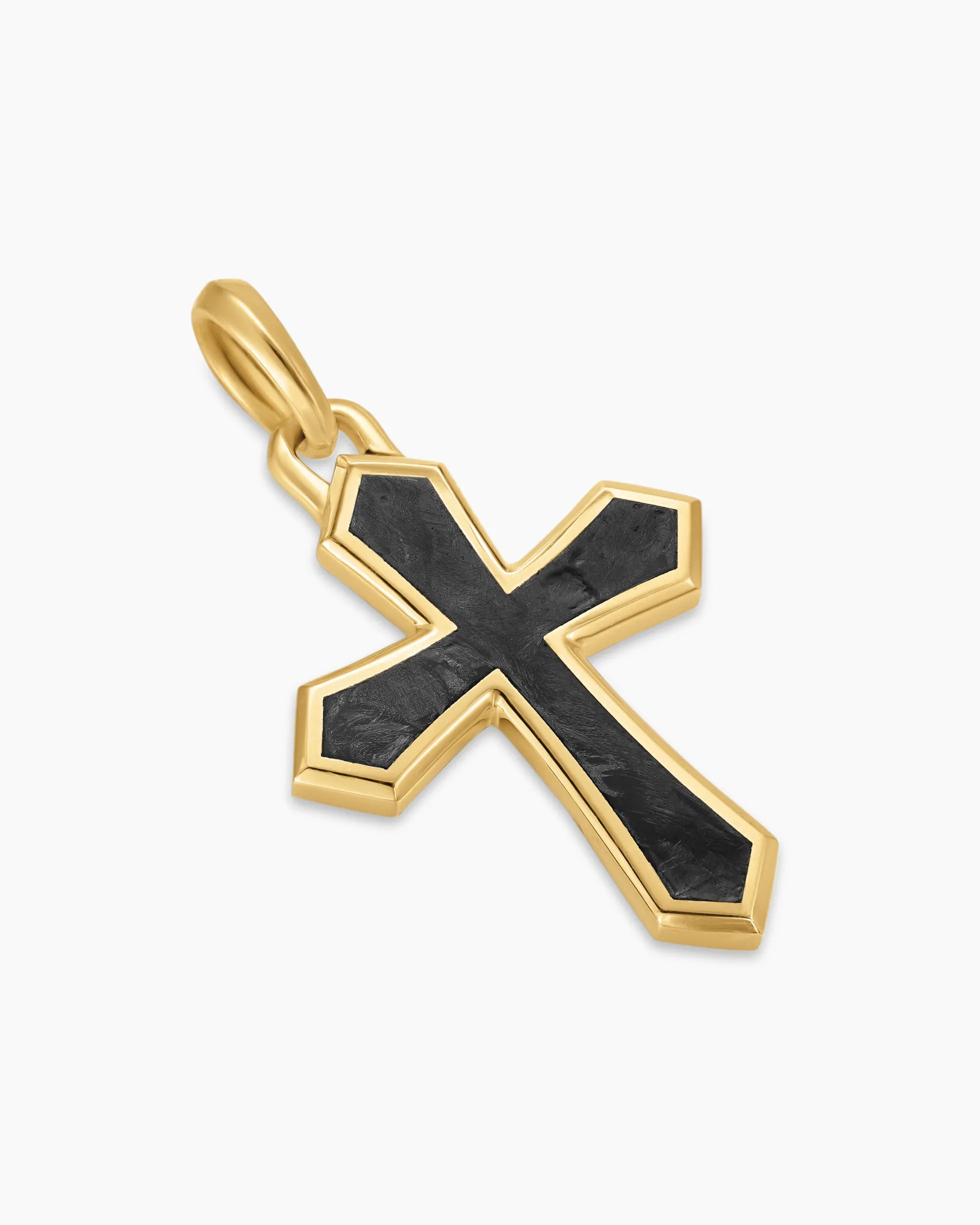 Cross Amulet 18K Yellow Gold with Forged Carbon, 28mm