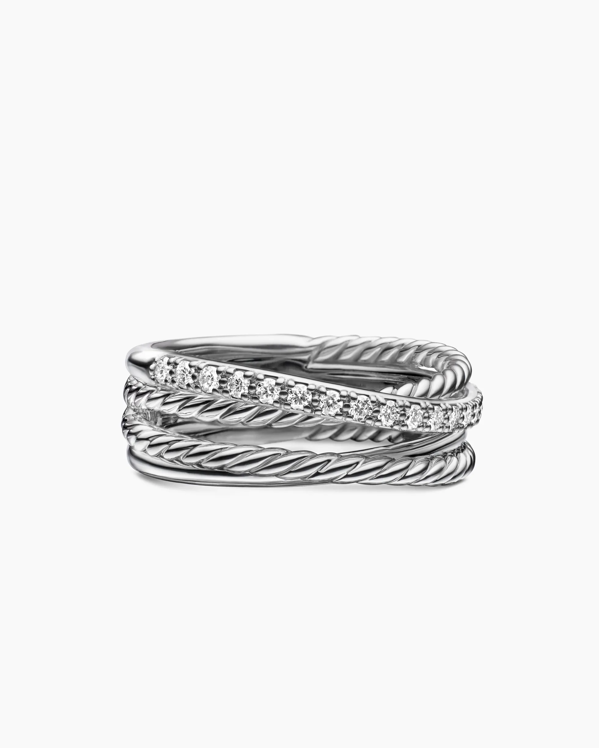 Crossover Band Ring Sterling Silver with Diamonds, 6.8mm
