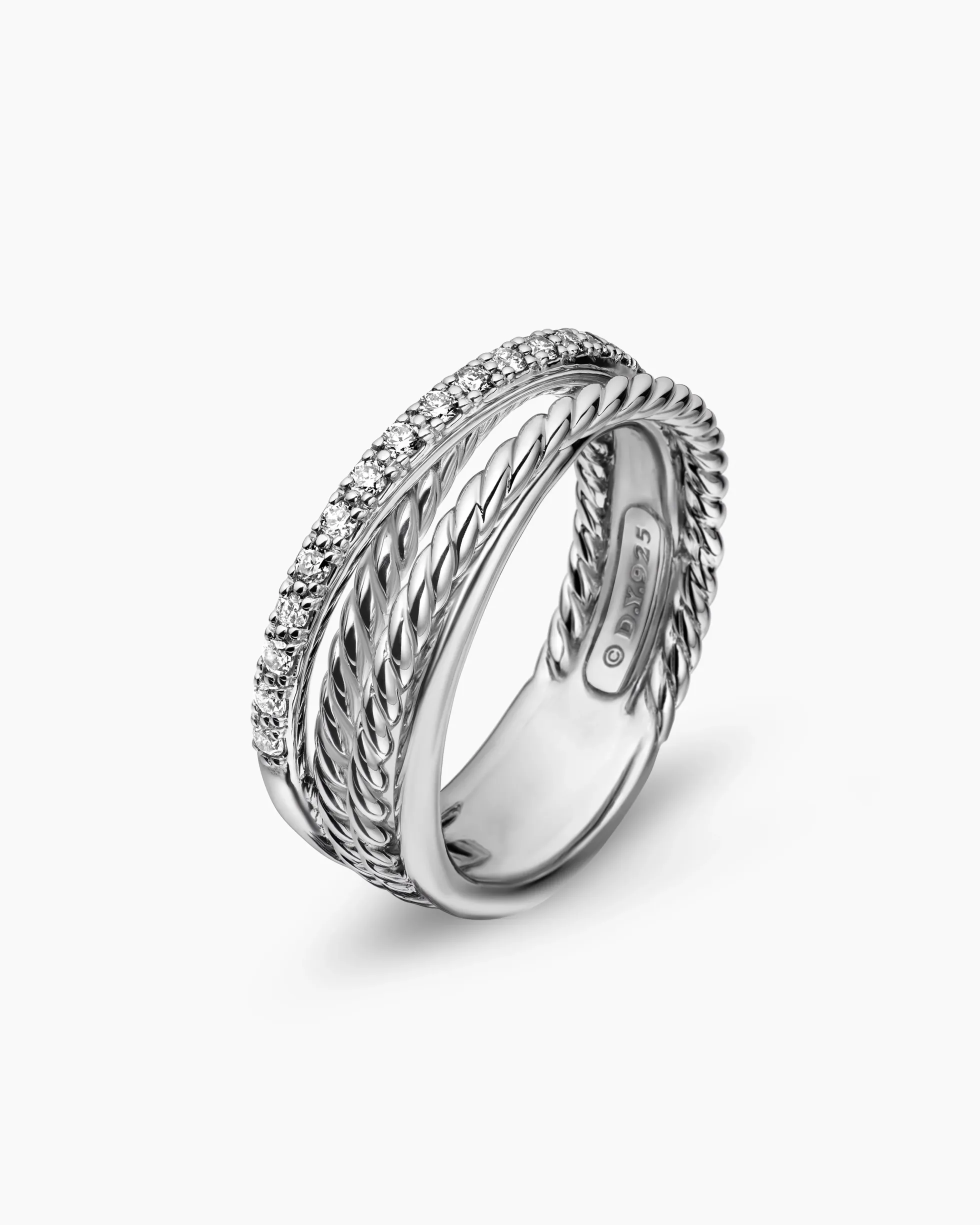 Crossover Band Ring Sterling Silver with Diamonds, 6.8mm