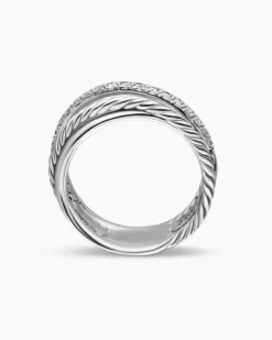 Crossover Band Ring Sterling Silver with Diamonds, 6.8mm