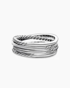 Crossover Band Ring Sterling Silver with Diamonds, 6.8mm