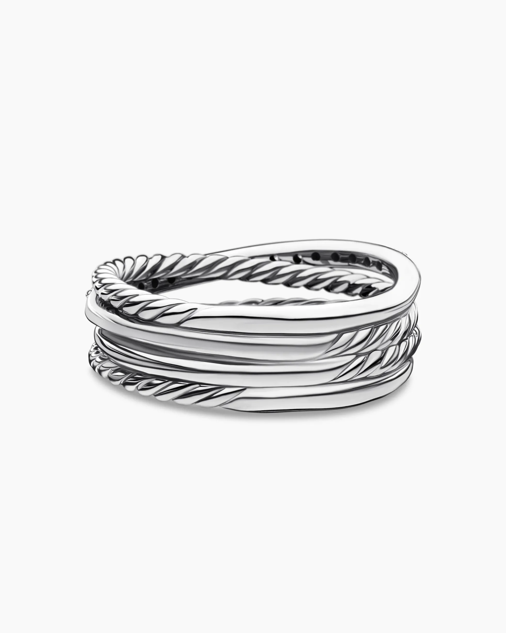 Crossover Band Ring Sterling Silver with Diamonds, 6.8mm