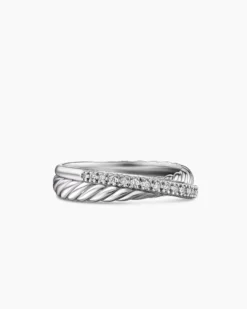 Crossover Band Ring Sterling Silver with Diamonds, 5.3mm