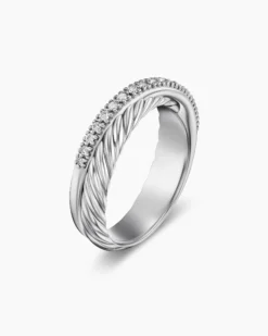 Crossover Band Ring Sterling Silver with Diamonds, 5.3mm
