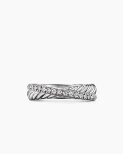 Crossover Band Ring Sterling Silver with Diamonds, 5.3mm