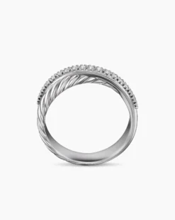 Crossover Band Ring Sterling Silver with Diamonds, 5.3mm