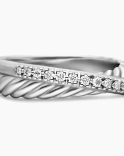 Crossover Band Ring Sterling Silver with Diamonds, 5.3mm