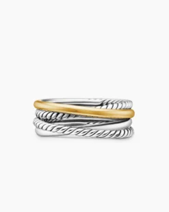 Crossover Band Ring Sterling Silver with 18K Yellow Gold, 6.8mm