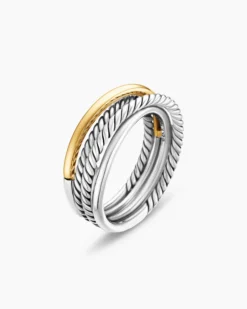 Crossover Band Ring Sterling Silver with 18K Yellow Gold, 6.8mm