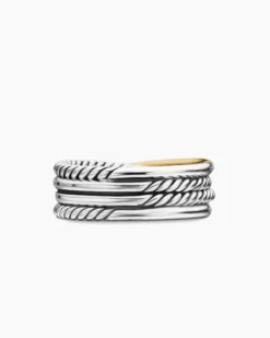 Crossover Band Ring Sterling Silver with 18K Yellow Gold, 6.8mm