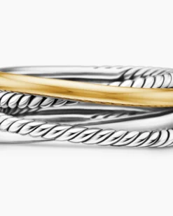 Crossover Band Ring Sterling Silver with 18K Yellow Gold, 6.8mm