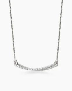 Crossover Bar Necklace Sterling Silver with Diamonds