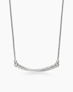 Crossover Bar Necklace Sterling Silver with Diamonds