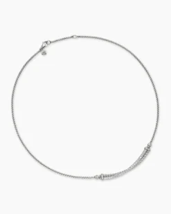 Crossover Bar Necklace Sterling Silver with Diamonds