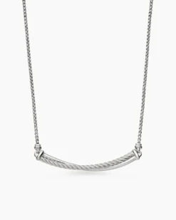 Crossover Bar Necklace Sterling Silver with Diamonds