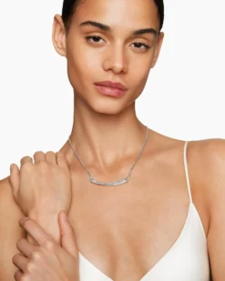 Crossover Bar Necklace Sterling Silver with Diamonds