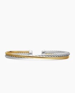 Crossover Bracelet Sterling Silver with 18K Yellow Gold, 3mm
