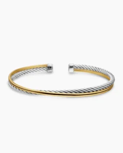 Crossover Bracelet Sterling Silver with 18K Yellow Gold, 3mm