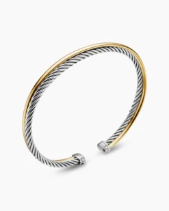Crossover Bracelet Sterling Silver with 18K Yellow Gold, 3mm
