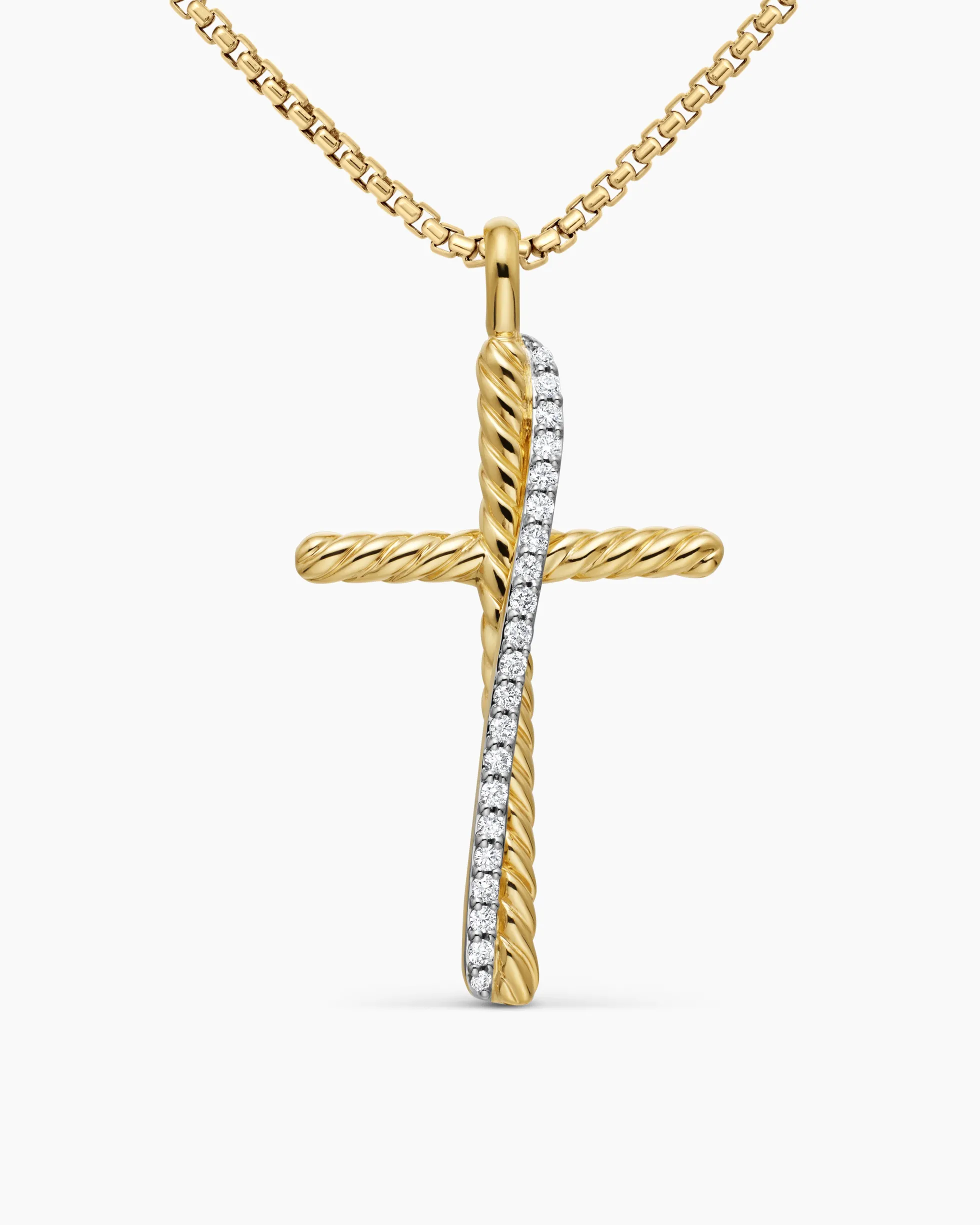 Crossover Cross Necklace 18K Yellow Gold with Diamonds, 35.6mm